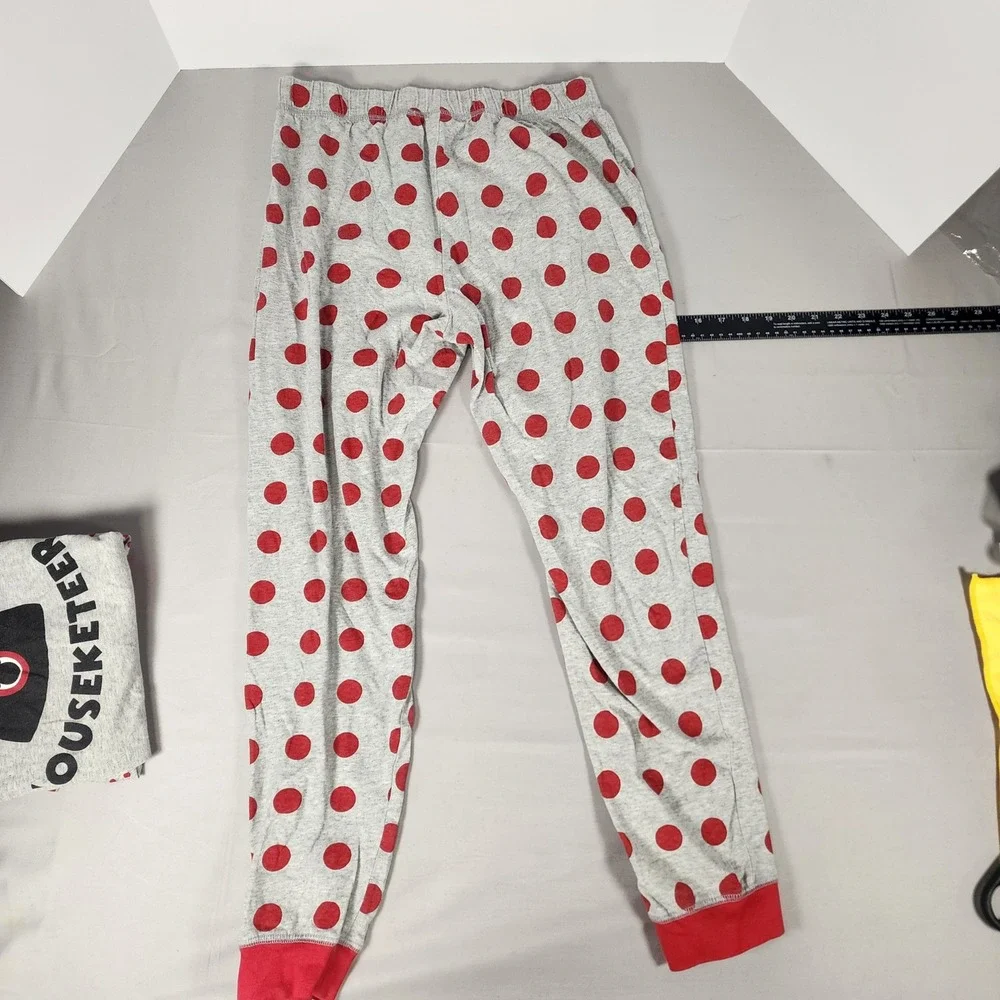 Disney Minnie Mouse Original Mouseketeer Pajama Set Grey Red Polka Dot Womens M
